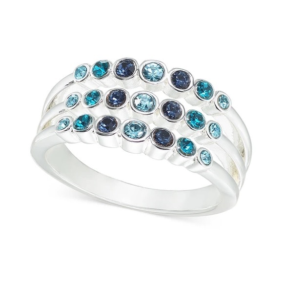 Charter Club Silver Plated Blue Tonal Pave Triple-Row Ring Size 6 (#3) - Picture 1 of 3